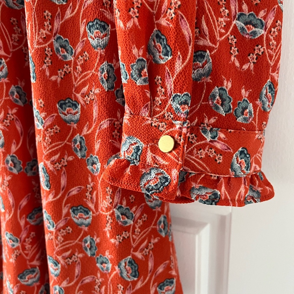 Red/Orange Floral Long-Sleeve Dress - Picture 3 of 8